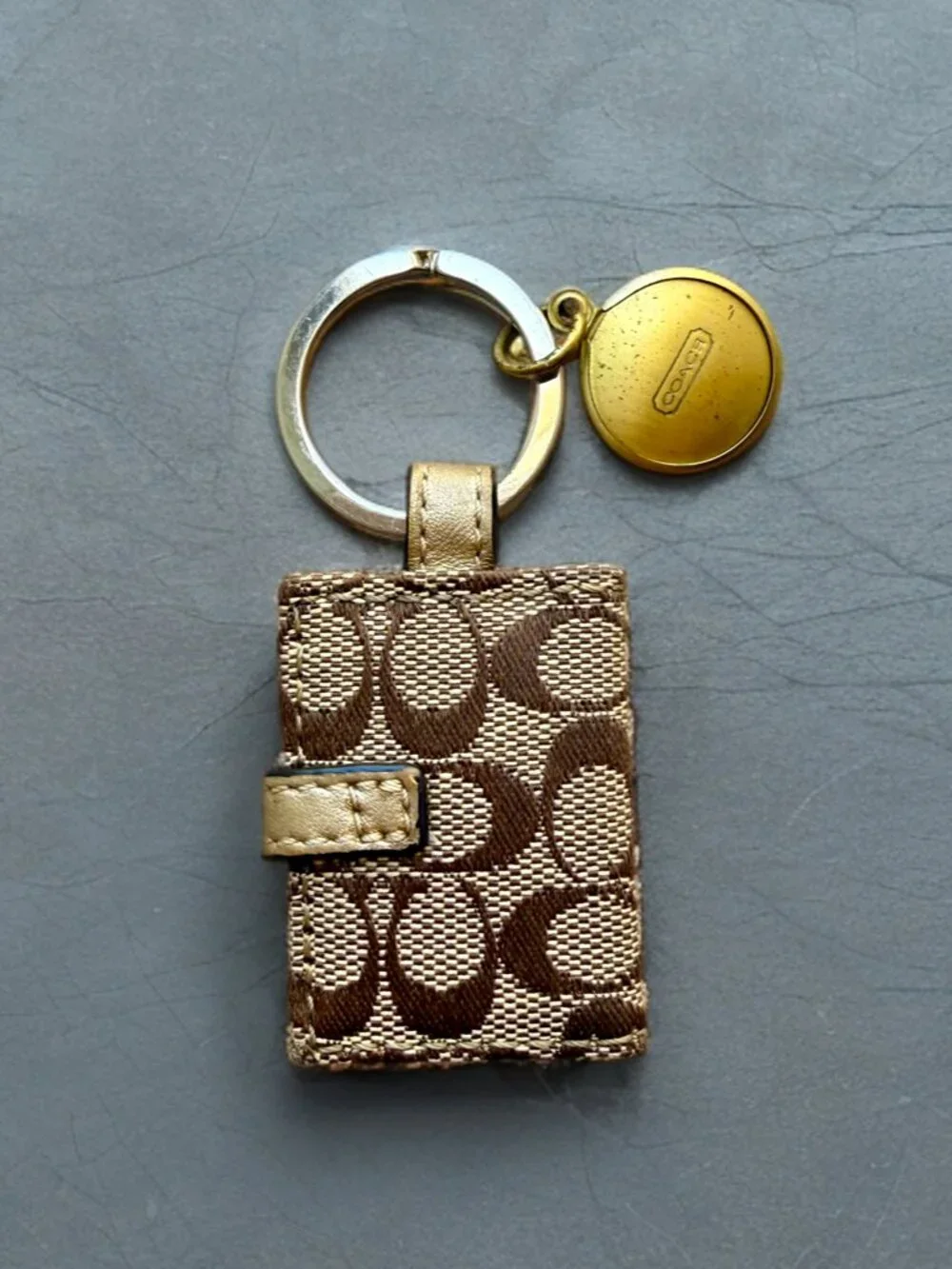 Coach Signature Gold Photo Frame Picture Holder Keychain Charm